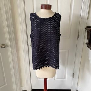 Karl Lagerfeld NAVY lace overlay crepe blouse NWT